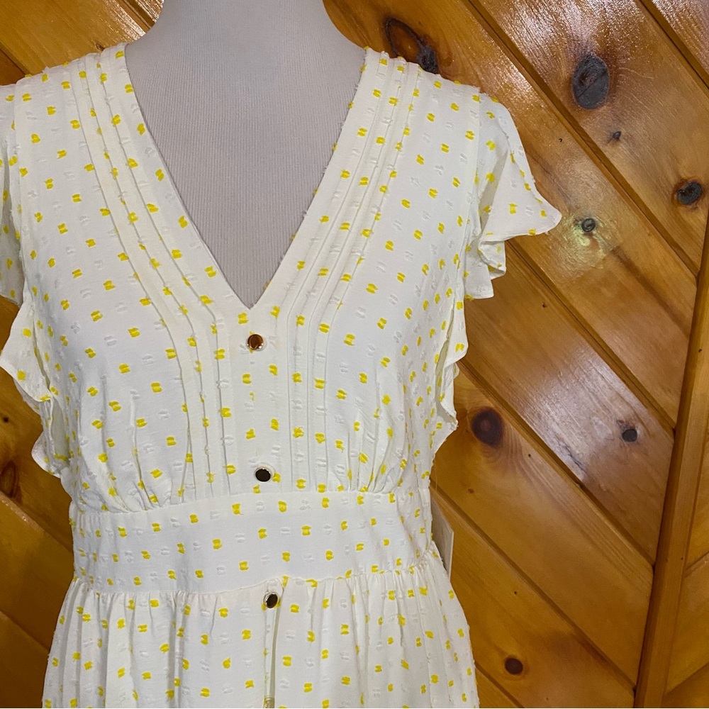 Julia Jordan NWT Flutter Sleeve Maxi White and Yellow Polka Dot Women's Dress 12
